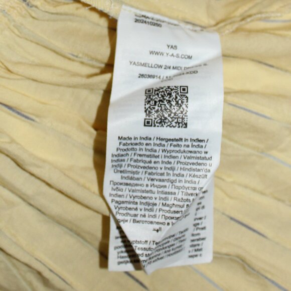 YAS puff sleeve bow front textured midi woman dress in yellow size 8 - Picture 8 of 9